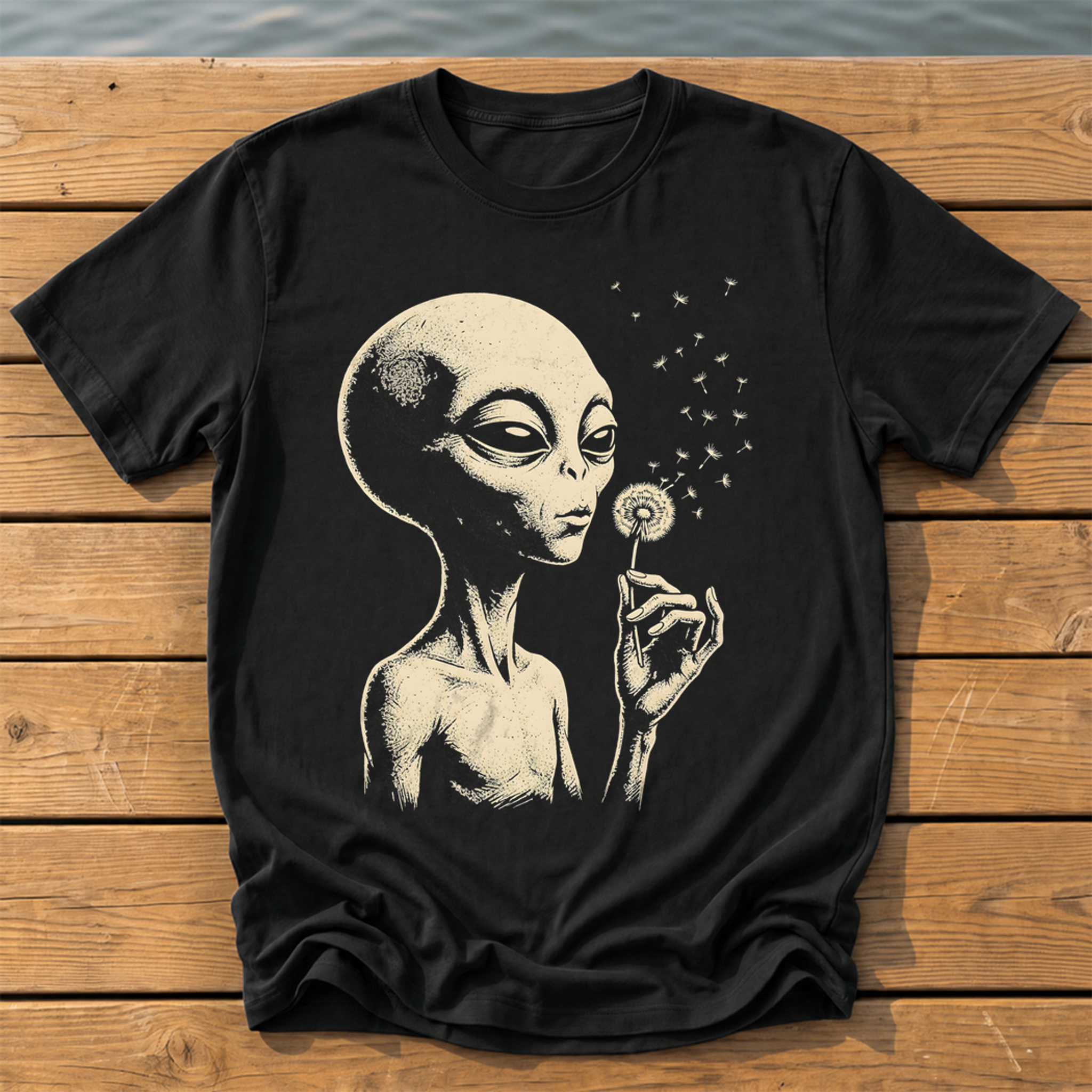 picks alien blowing dandelion T-Shirt — Black