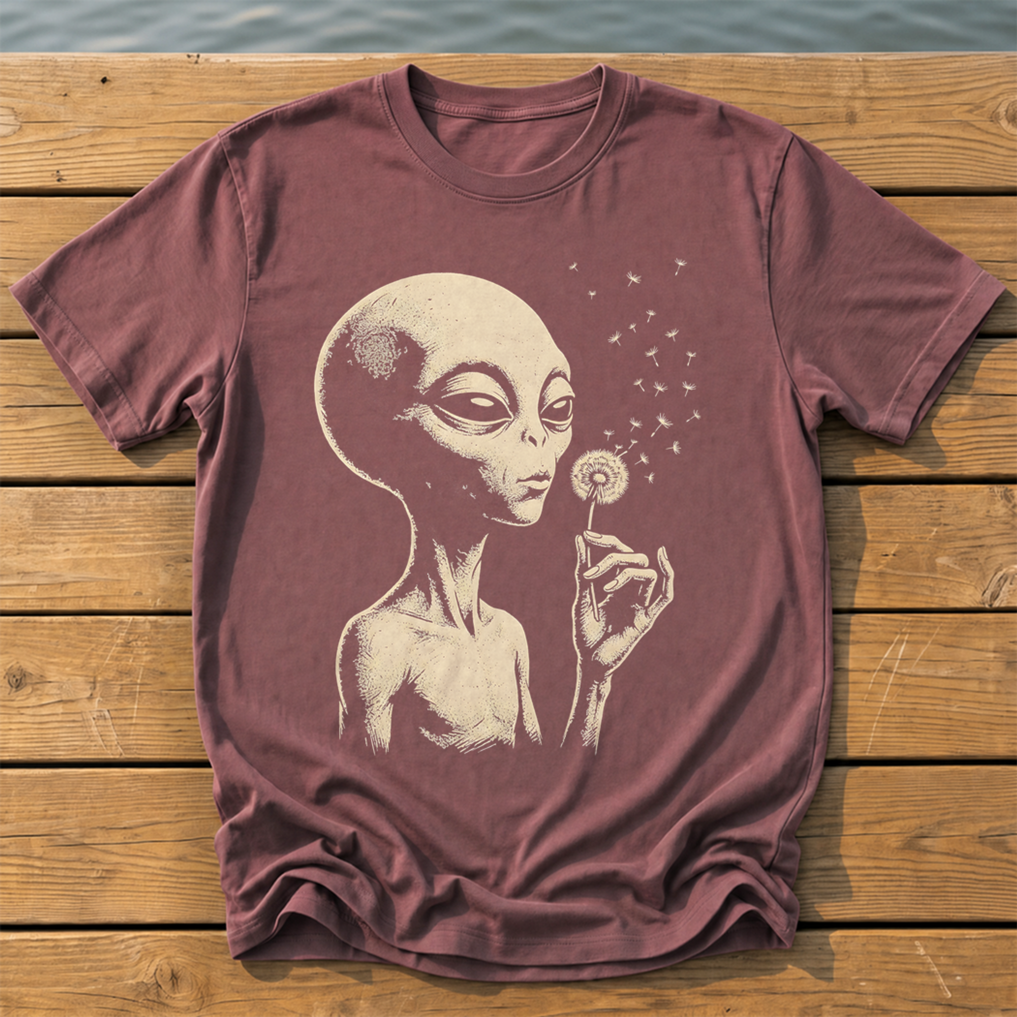 picks alien blowing dandelion T-Shirt — Brick