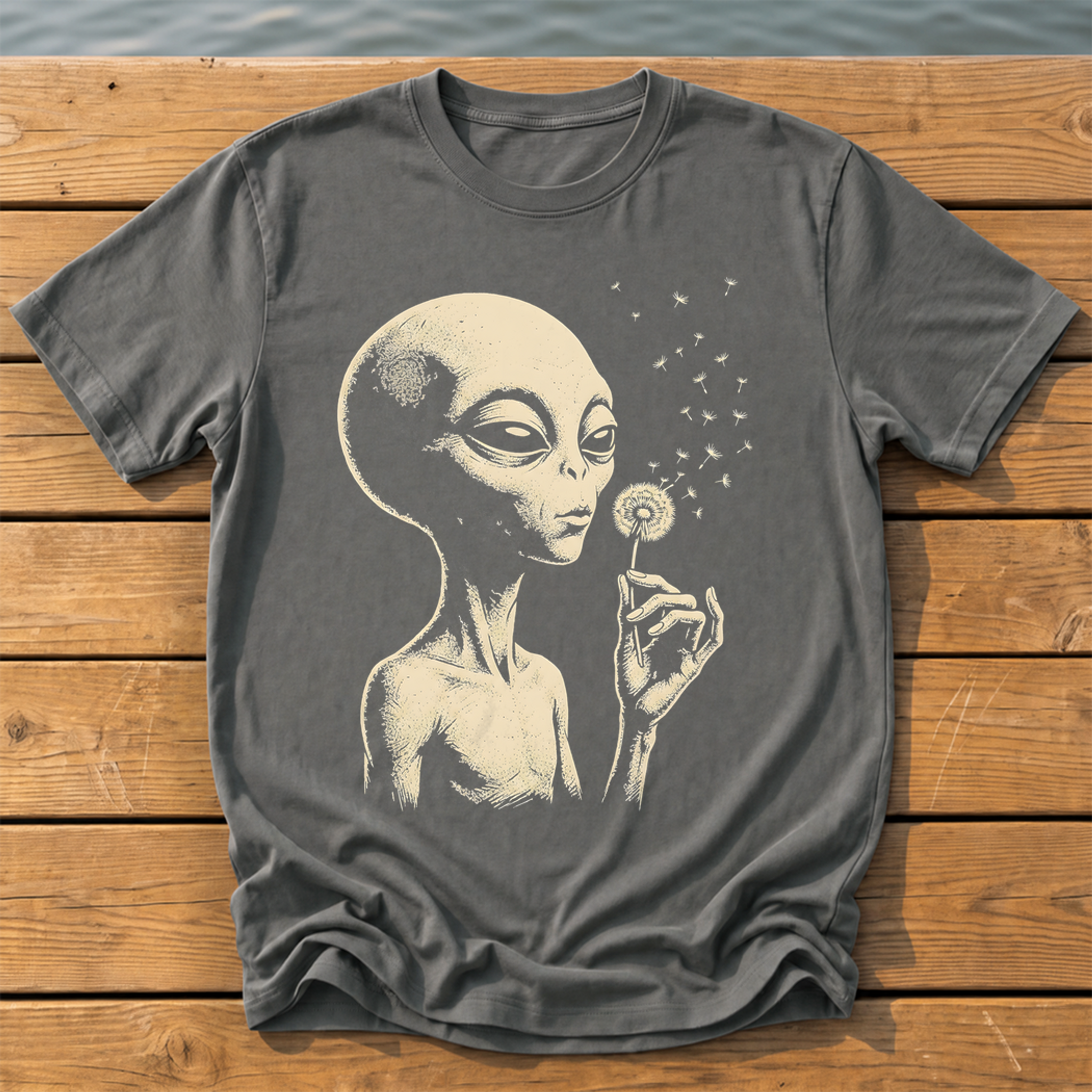 picks alien blowing dandelion T-Shirt — Pepper