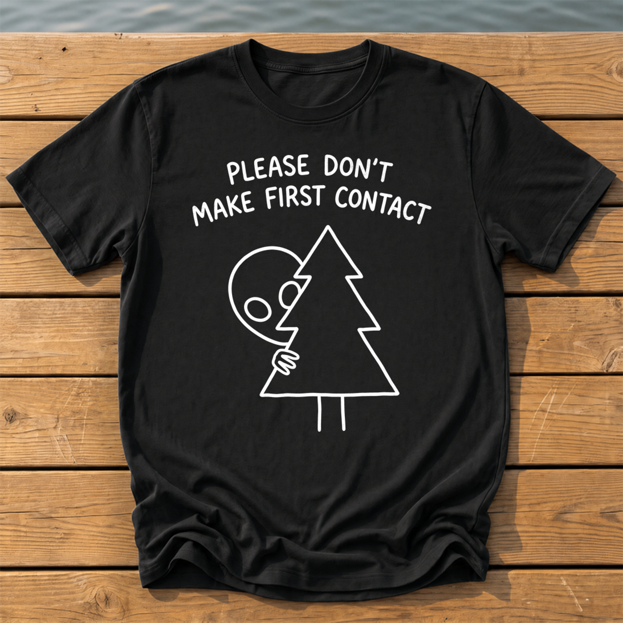 please dont make first contact_handwritten marker doodle T-Shirt — Black