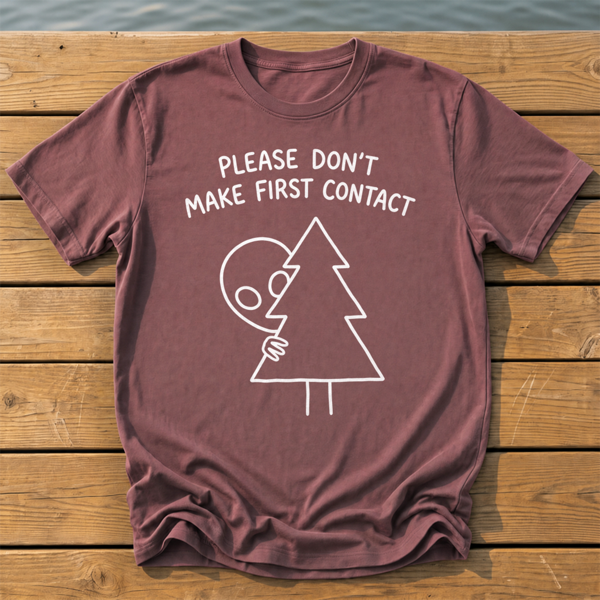 please dont make first contact_handwritten marker doodle T-Shirt — Brick