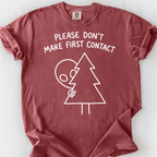 Please Don't Make First Contact (Doodle) T-Shirt — Brick