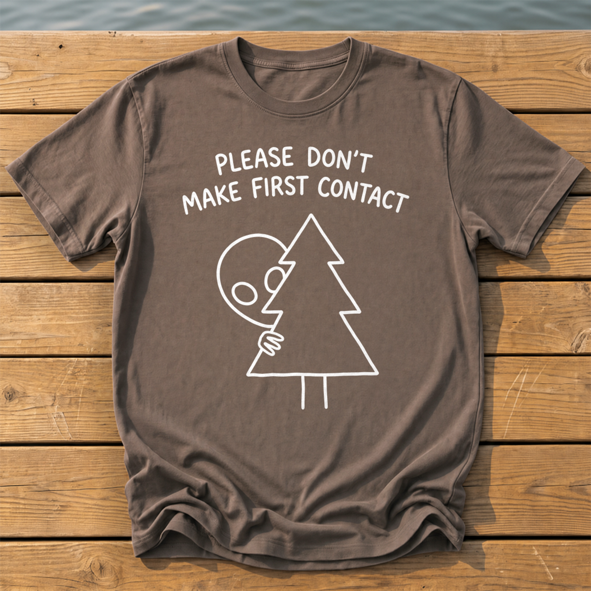 please dont make first contact_handwritten marker doodle T-Shirt — Espresso