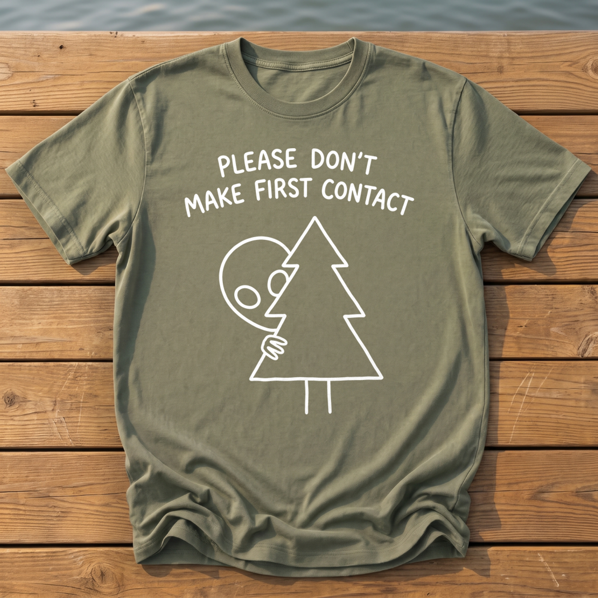 please dont make first contact_handwritten marker doodle T-Shirt — Moss
