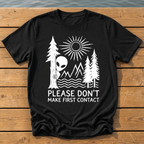 please dont make first contact_rough brush linocut T-Shirt — Black