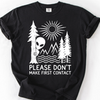 Please Don't Make First Contact (Linocut) T-Shirt — Black