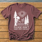 please dont make first contact_rough brush linocut T-Shirt — Brick