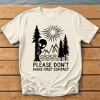 please dont make first contact_rough brush linocut T-Shirt — Ivory