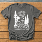 please dont make first contact_rough brush linocut T-Shirt — Pepper