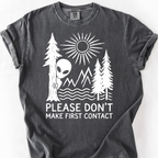 Please Don't Make First Contact (Linocut) T-Shirt — Pepper