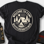 Welcome to Camp Quitcherbitchin (Badge) T-Shirt — Black