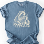 Raccoon Coffee Lantern T-Shirt — Blue Jean