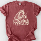Raccoon Coffee Lantern T-Shirt — Brick