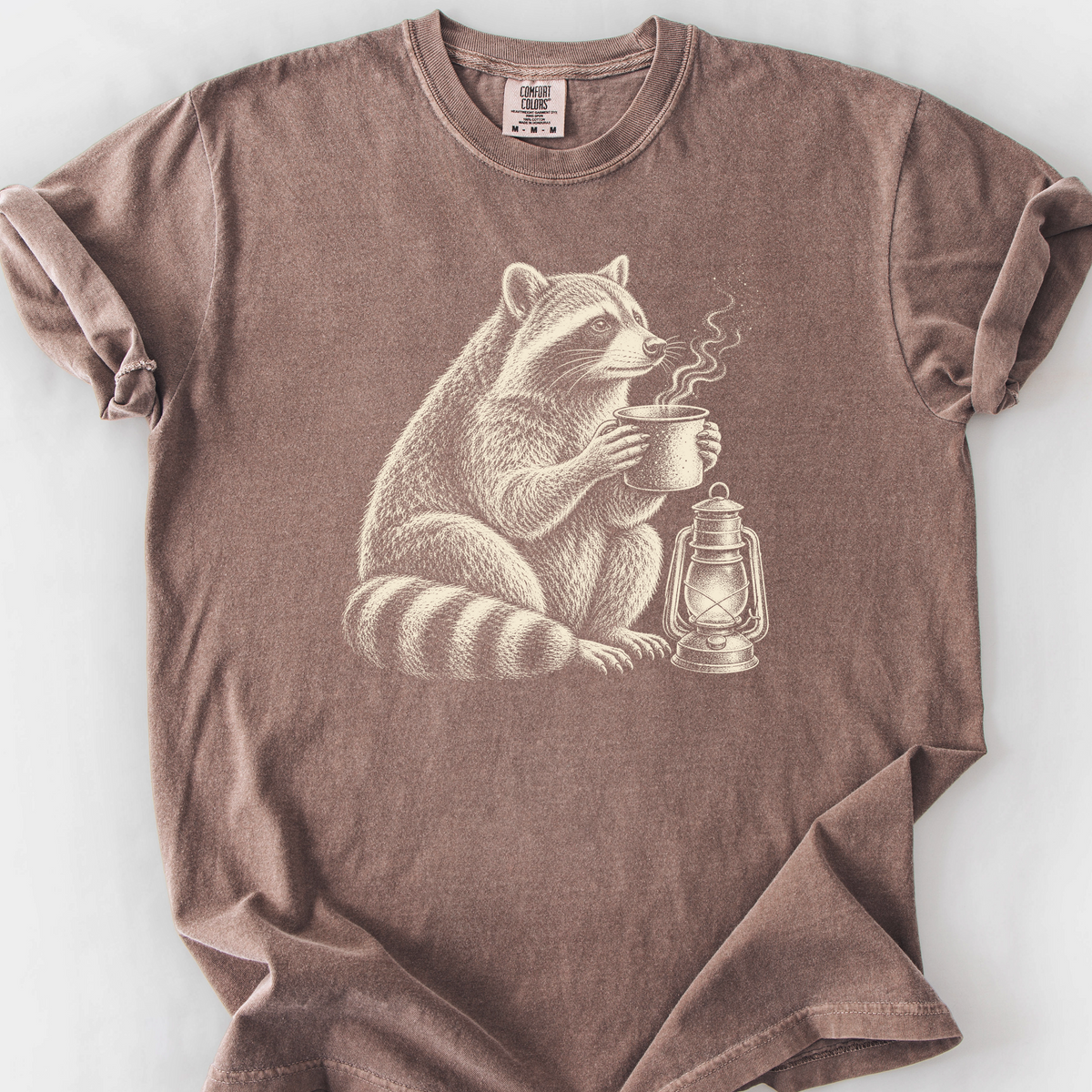 Raccoon Coffee Lantern T-Shirt — Espresso