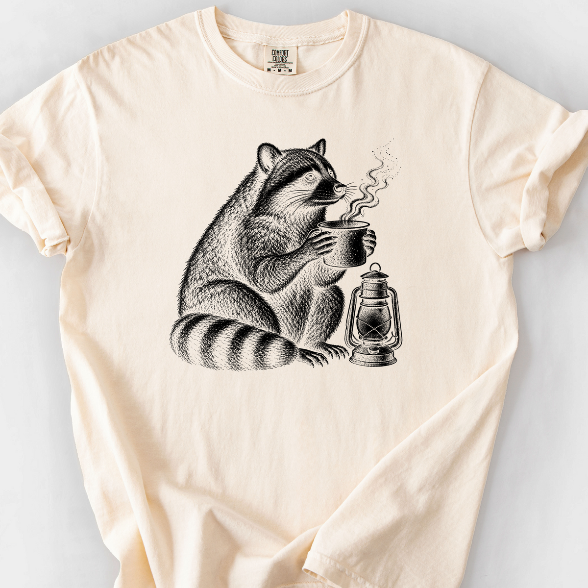 Raccoon Coffee Lantern T-Shirt — Ivory
