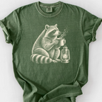 Raccoon Coffee Lantern T-Shirt — Moss