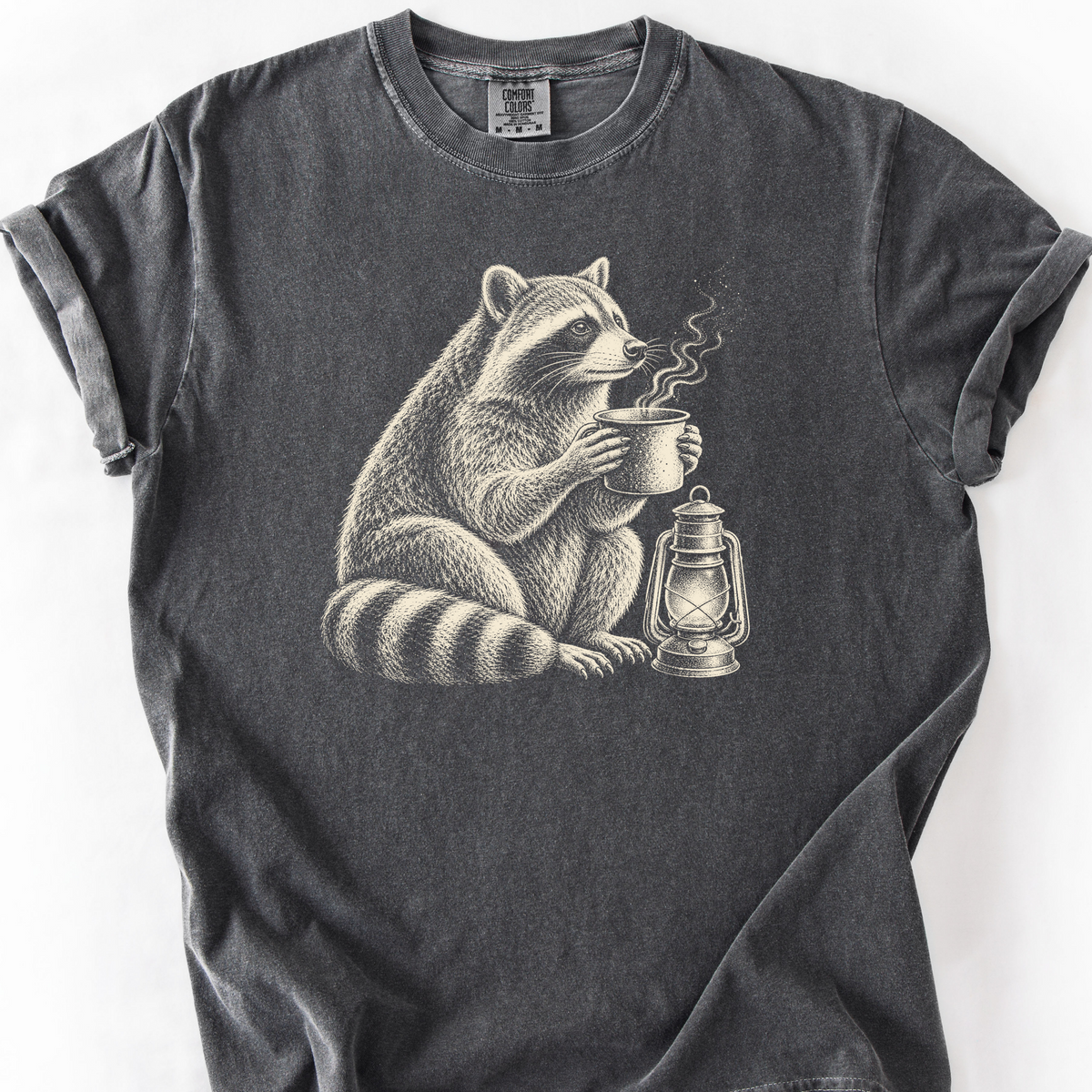 Raccoon Coffee Lantern T-Shirt — Pepper