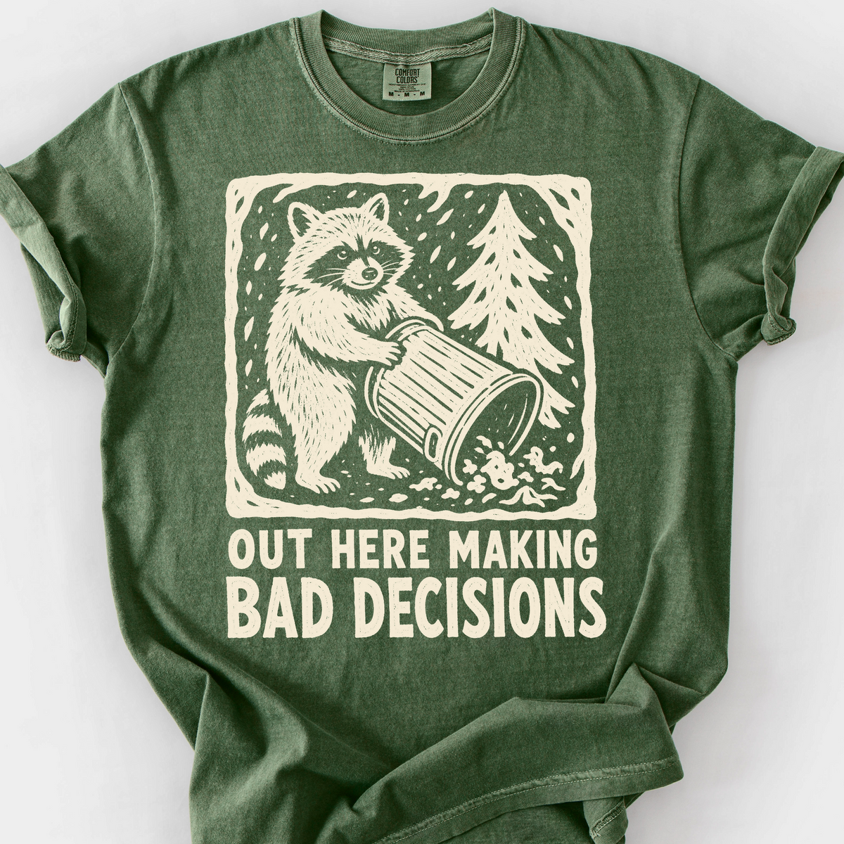 Raccoon Of Bad Decisions T-Shirt — Moss