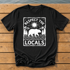 respect the locals bear_rough brush linocut T-Shirt — Black