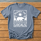 respect the locals bear_rough brush linocut T-Shirt — Blue Jean