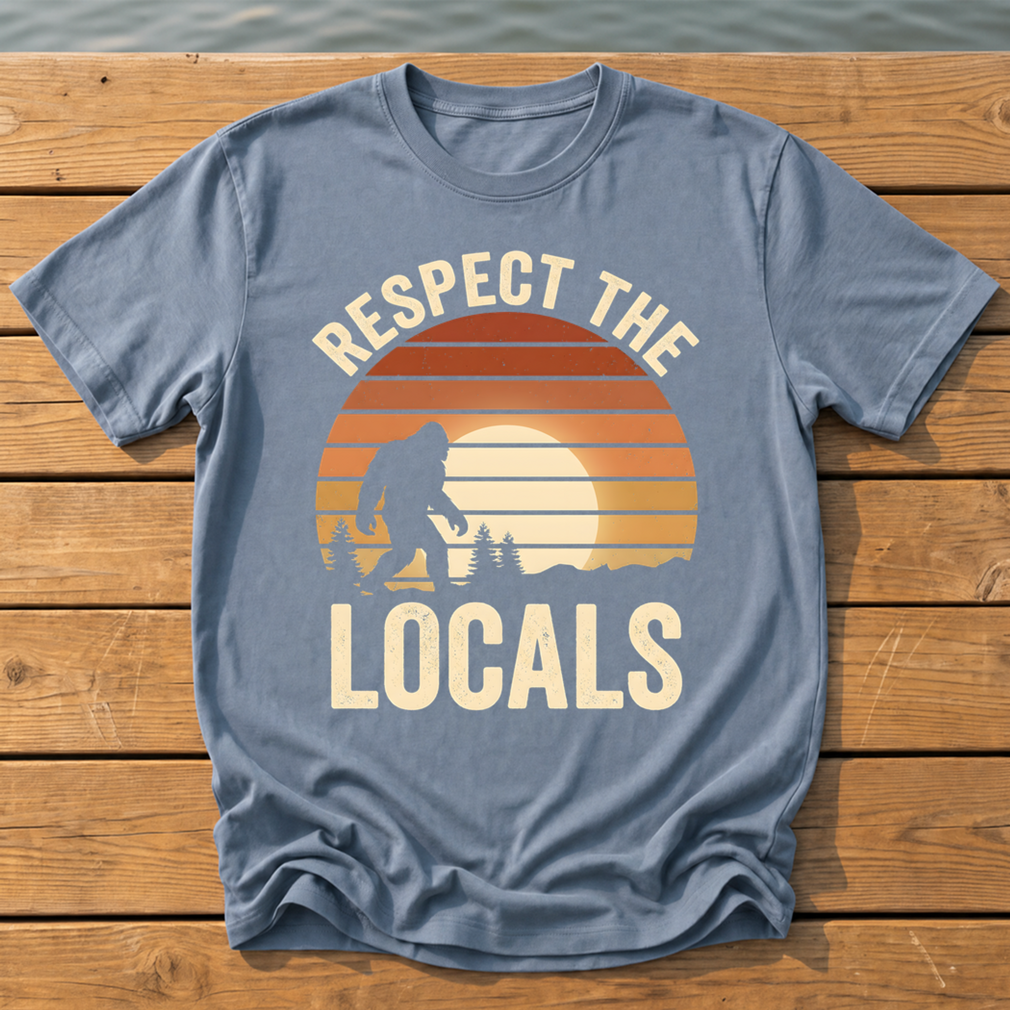 respect the locals bigfoot_sunset slat silhouette T-Shirt — Blue Jean