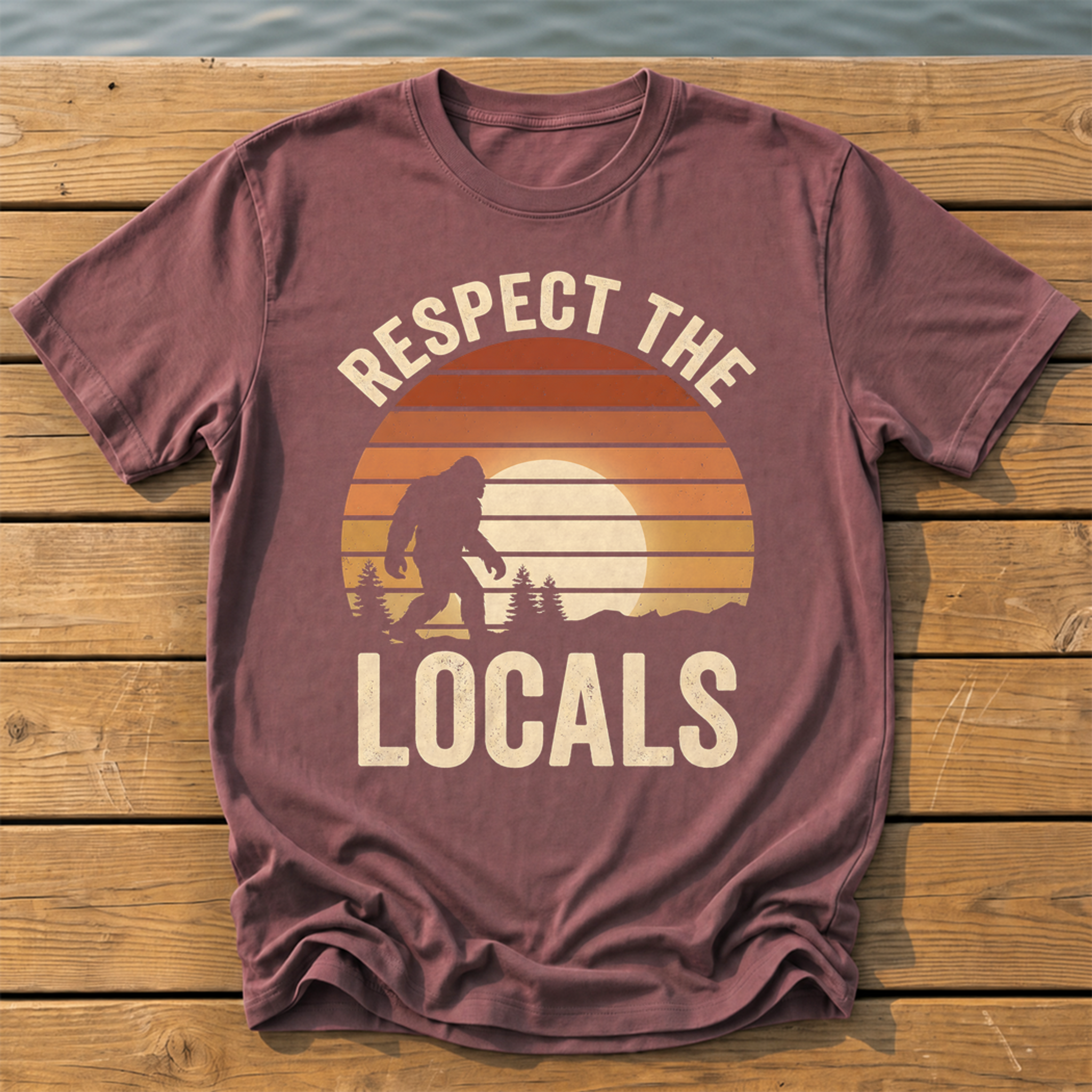 respect the locals bigfoot_sunset slat silhouette T-Shirt — Brick