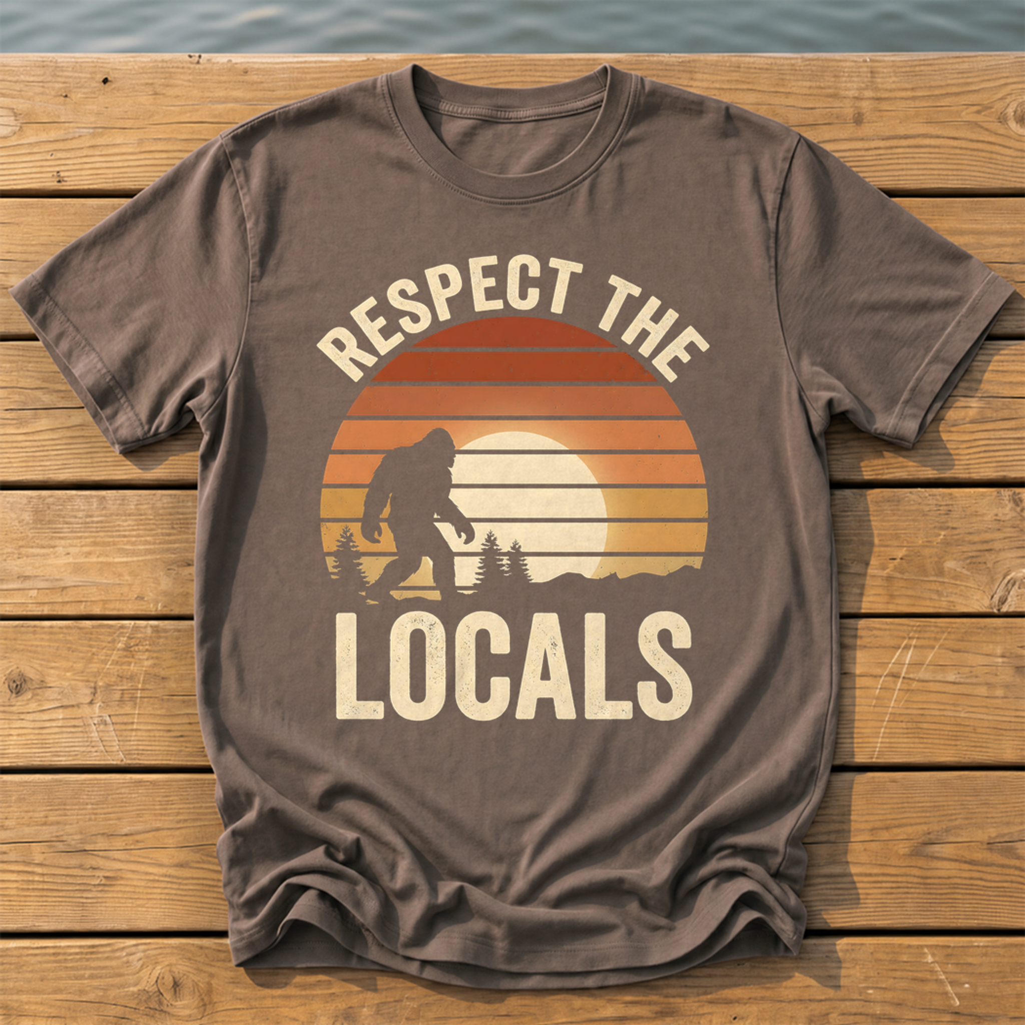 respect the locals bigfoot_sunset slat silhouette T-Shirt — Espresso