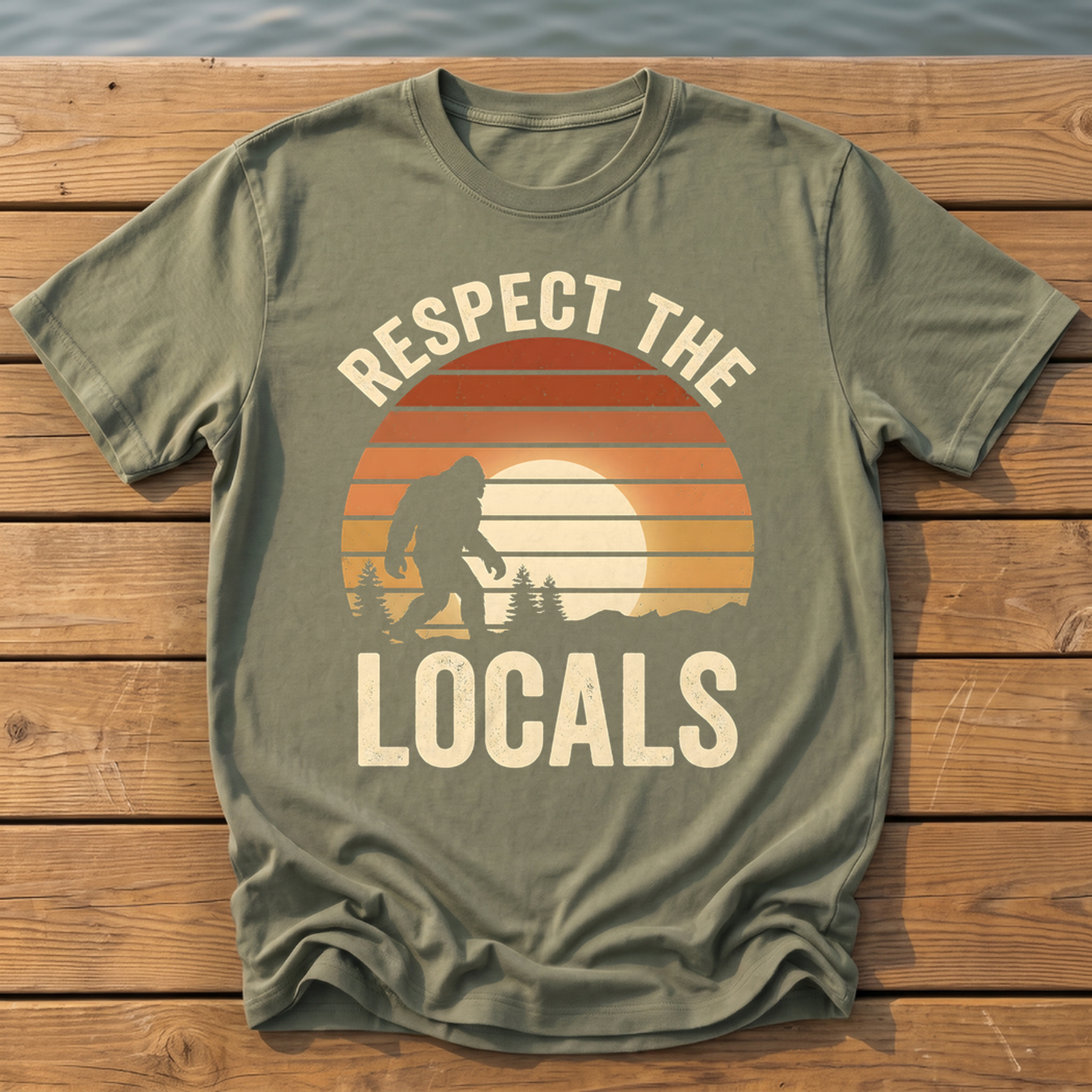 respect the locals bigfoot_sunset slat silhouette T-Shirt — Moss