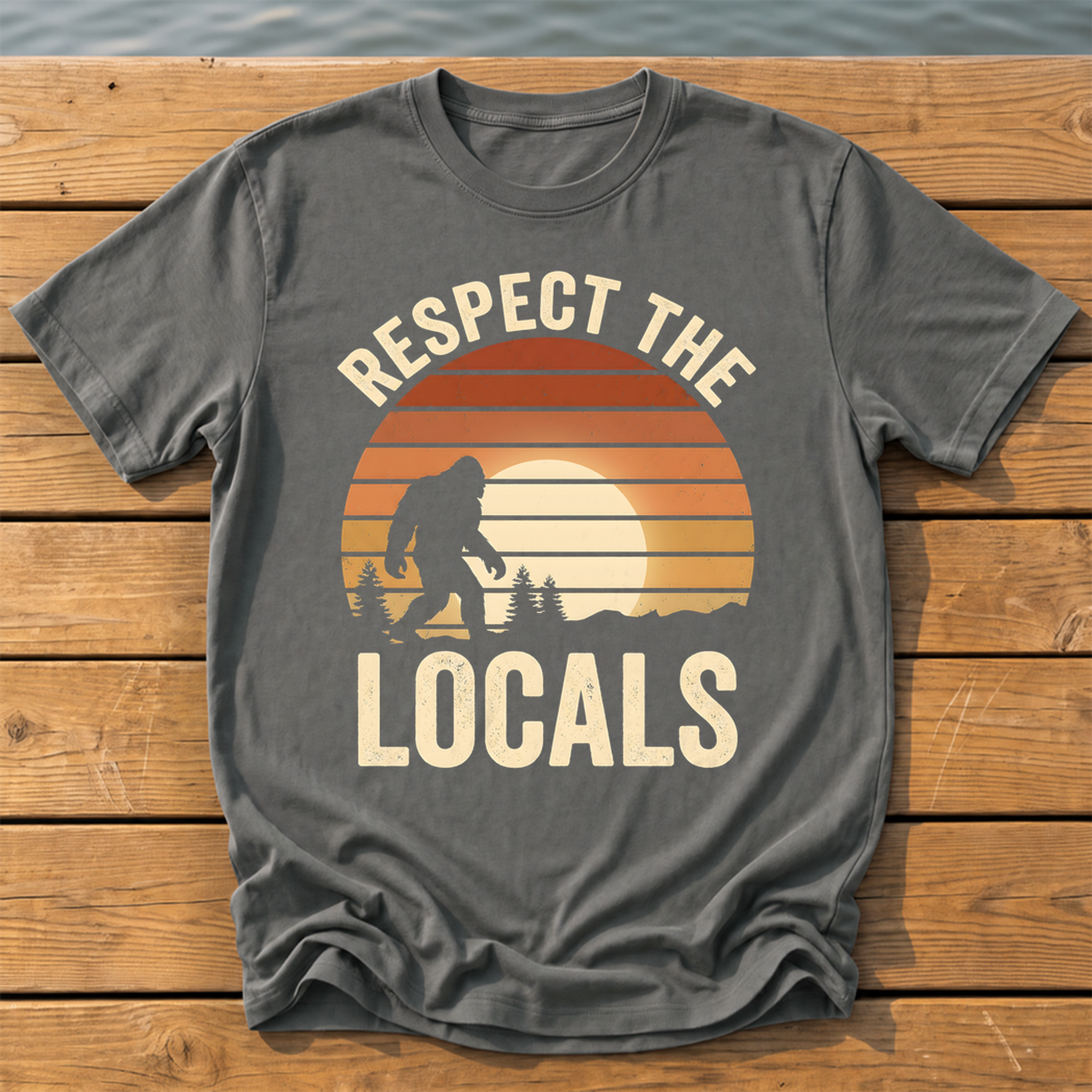 respect the locals bigfoot_sunset slat silhouette T-Shirt — Pepper
