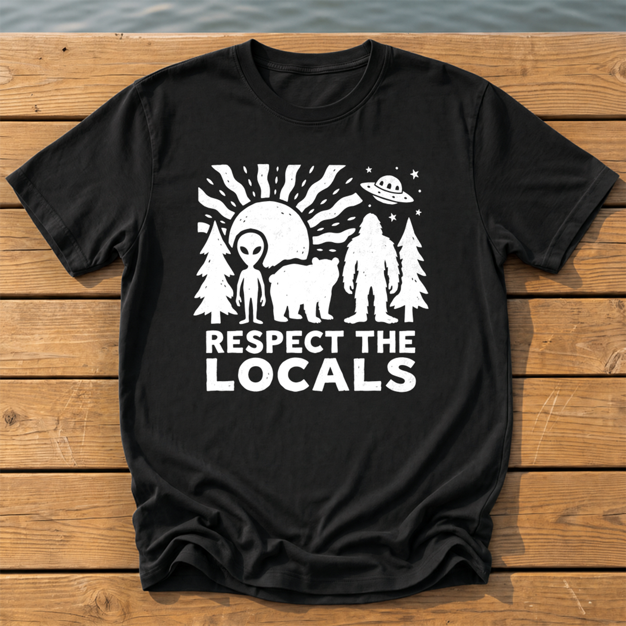 respect the locals cryptids_bold folk cutout_nano banana pro 0 T-Shirt — Black