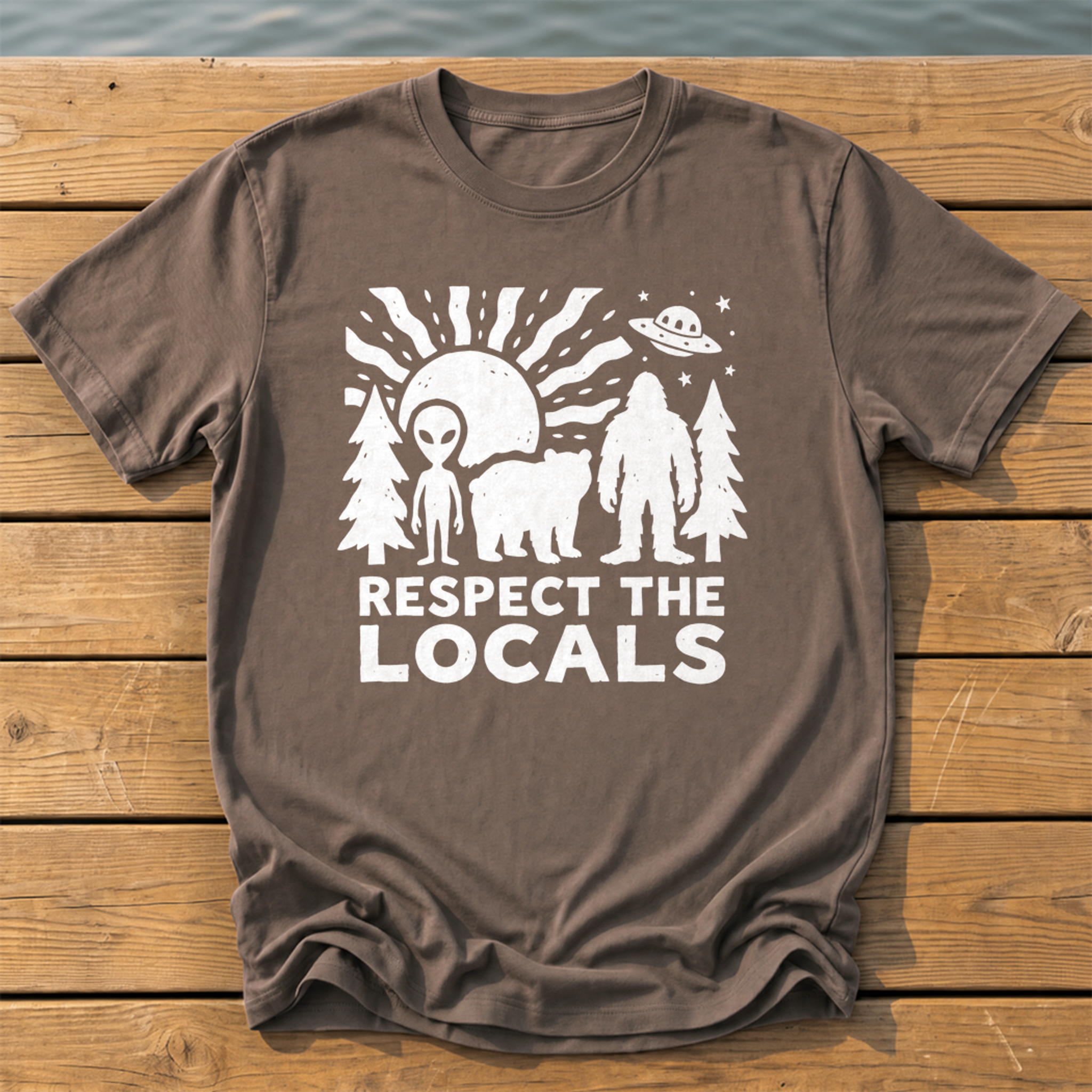 respect the locals cryptids_bold folk cutout_nano banana pro 0 T-Shirt — Espresso