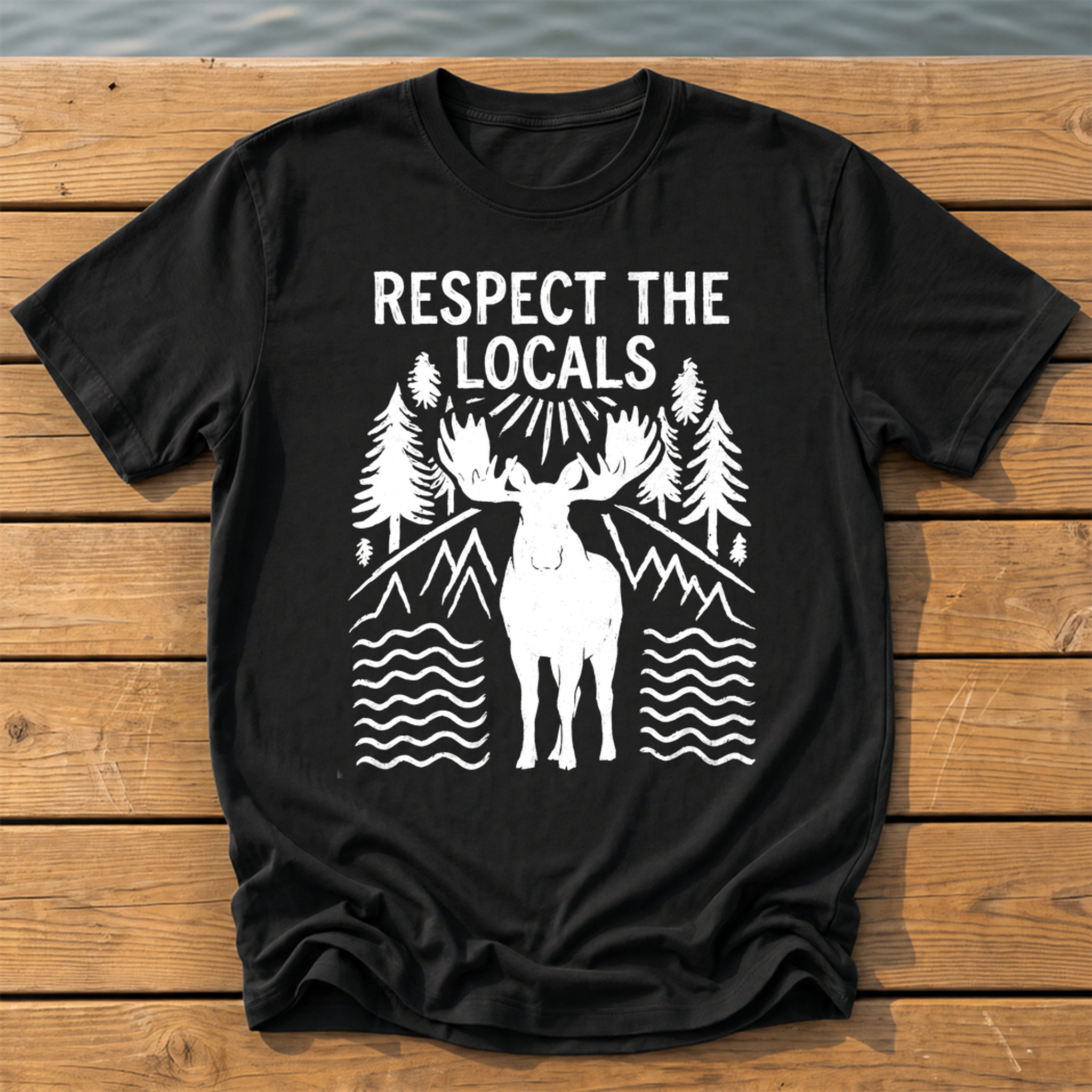 respect the locals moose_rough brush linocut T-Shirt — Black