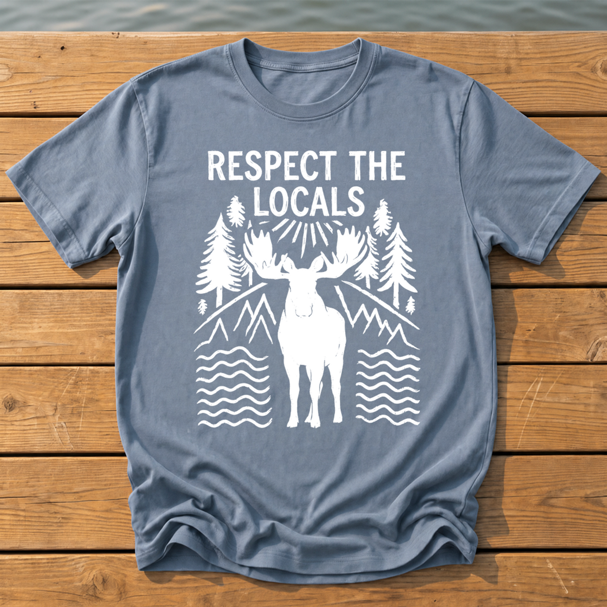 respect the locals moose_rough brush linocut T-Shirt — Blue Jean