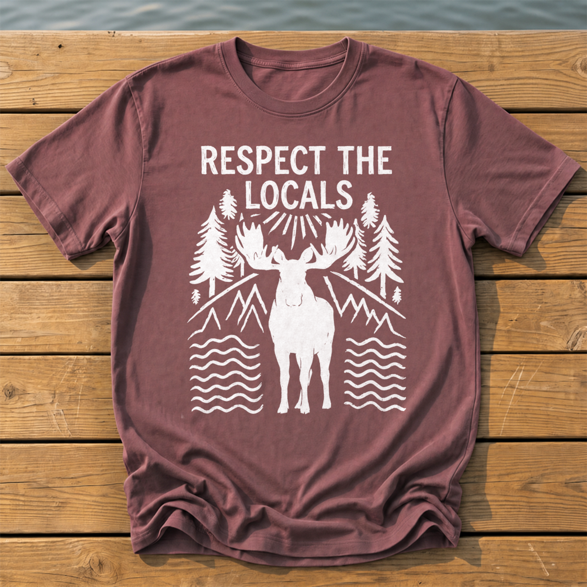 respect the locals moose_rough brush linocut T-Shirt — Brick