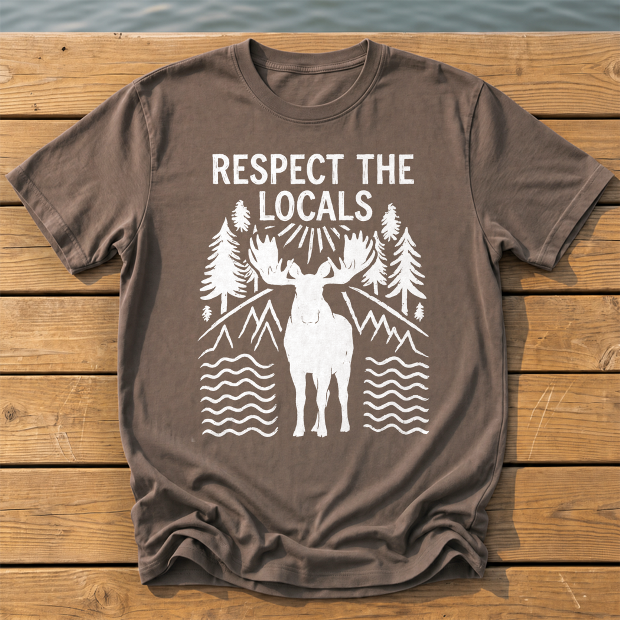 respect the locals moose_rough brush linocut T-Shirt — Espresso
