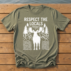 respect the locals moose_rough brush linocut T-Shirt — Moss