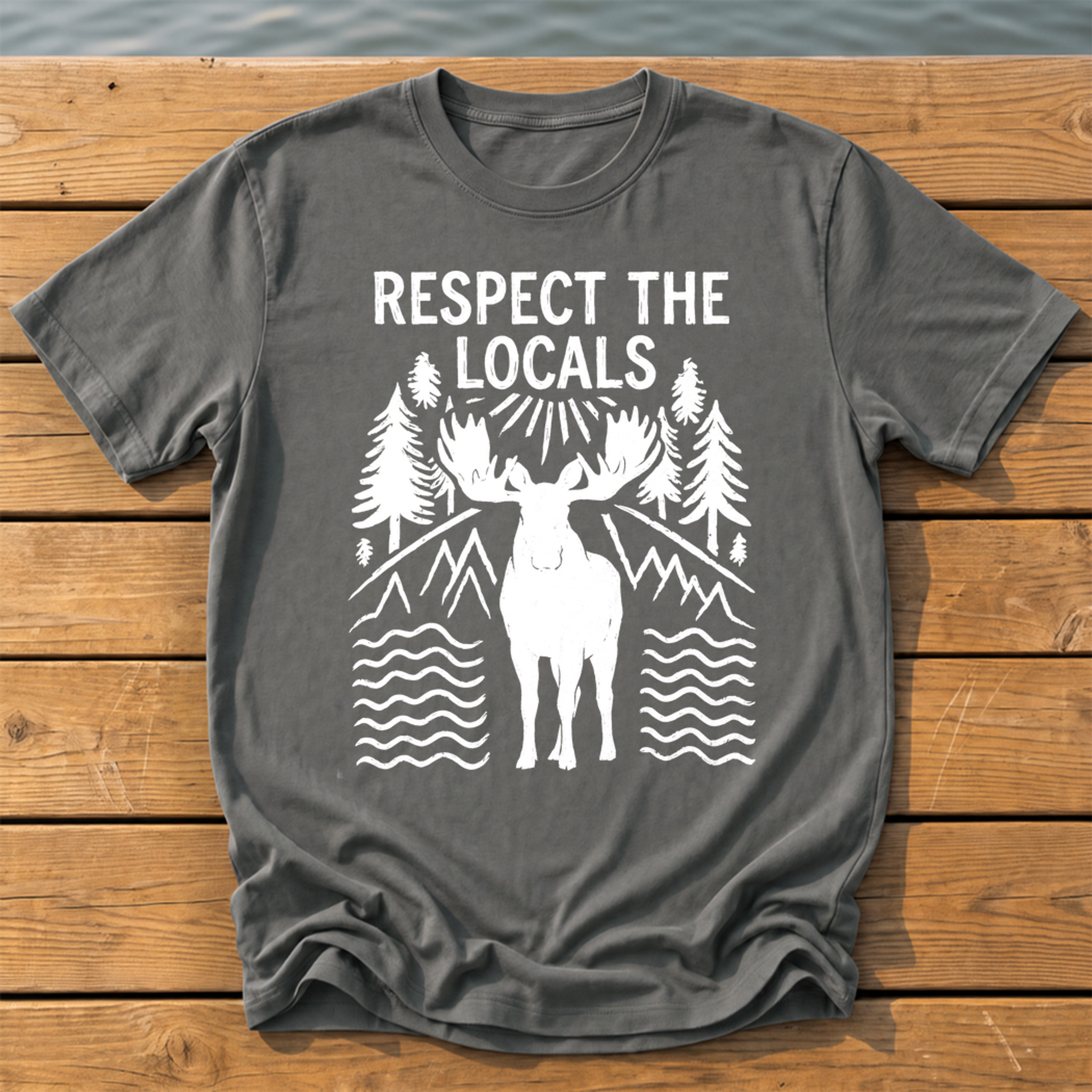 respect the locals moose_rough brush linocut T-Shirt — Pepper