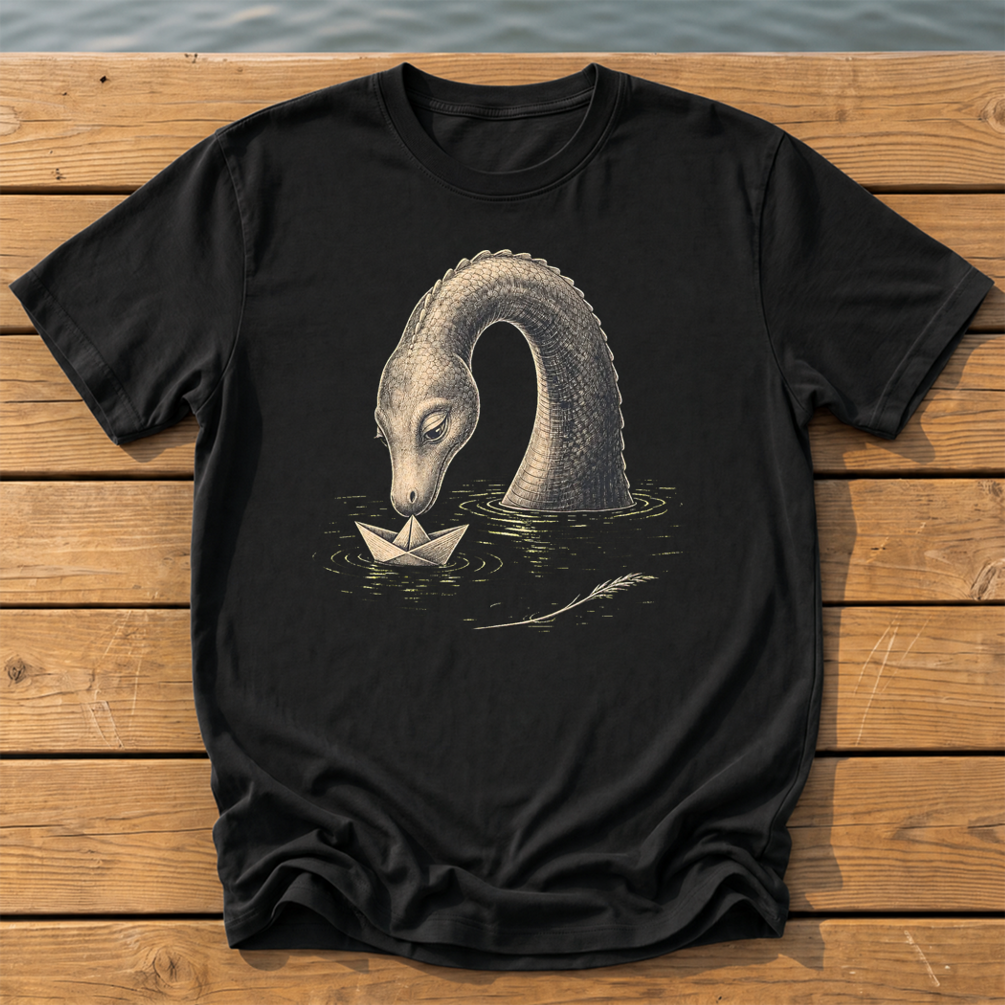 Sea Creature Paper Boat T-Shirt — Black