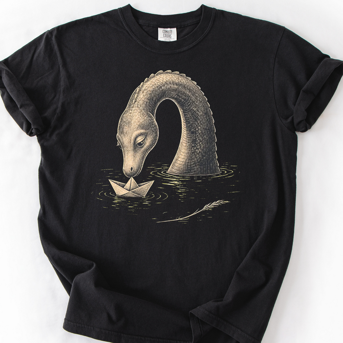 Sea Creature Paper Boat T-Shirt — Black