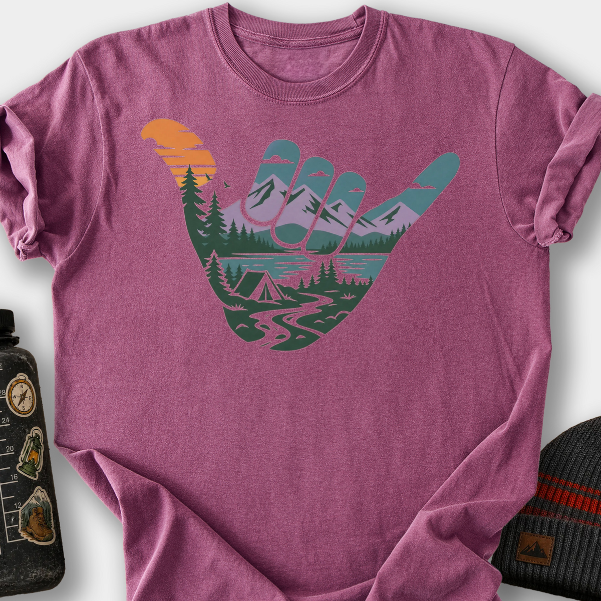 Shaka Landscape T-Shirt — Berry