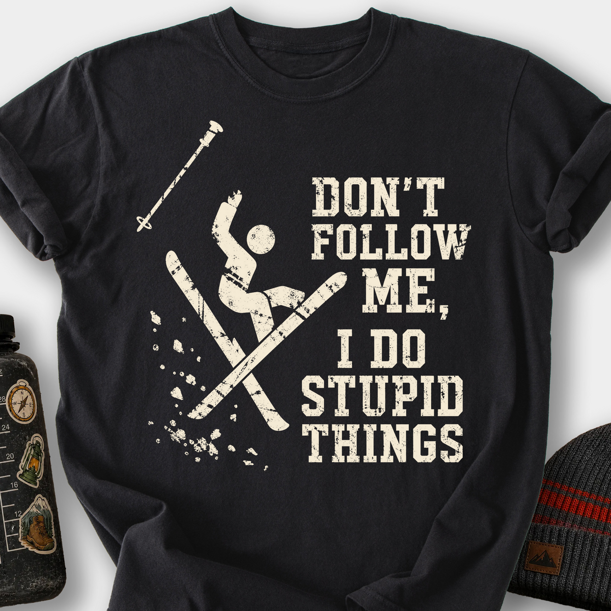 Don't Follow Me, I Do Stupid Things (Wipeout) T-Shirt — Black
