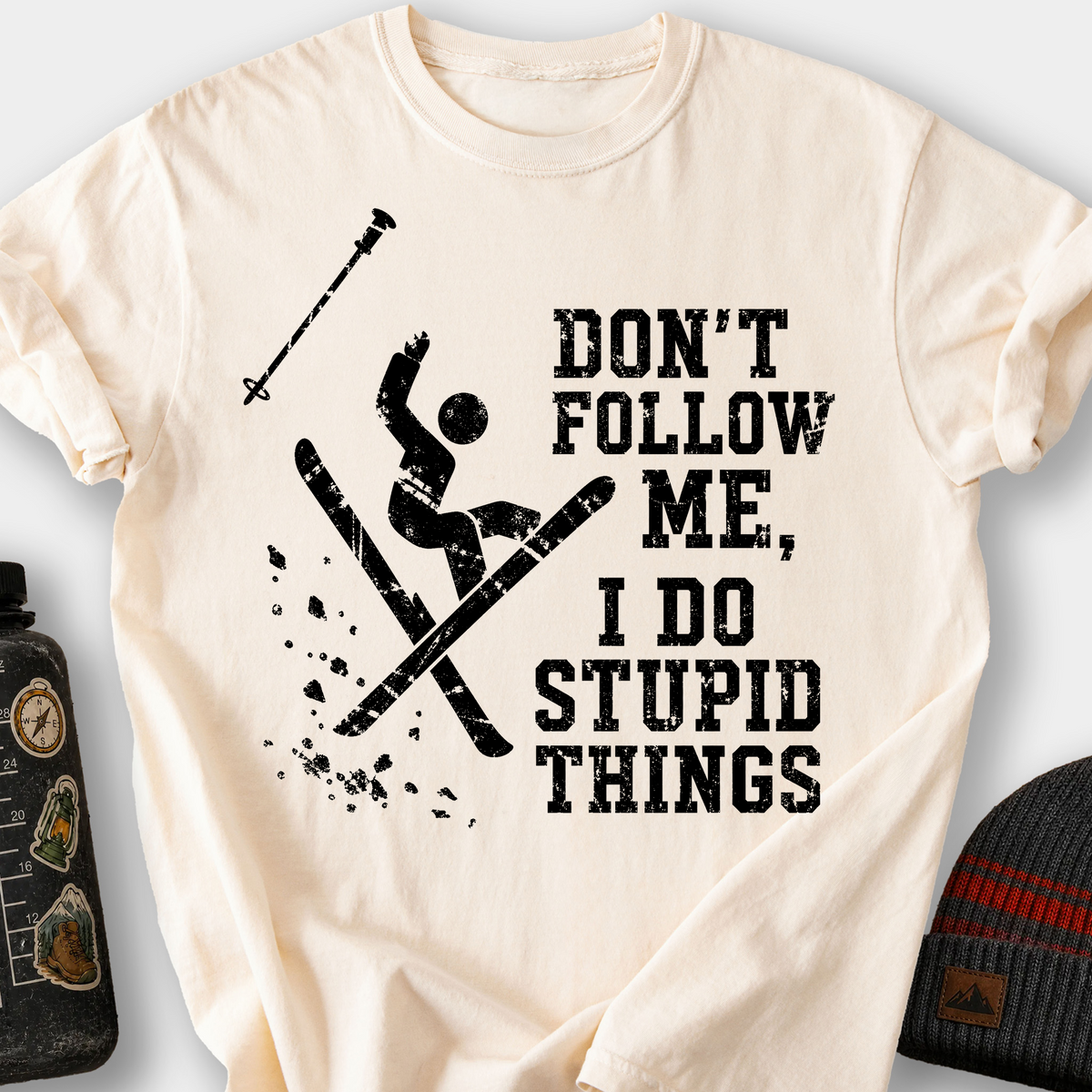 Don't Follow Me, I Do Stupid Things (Wipeout) T-Shirt — Ivory