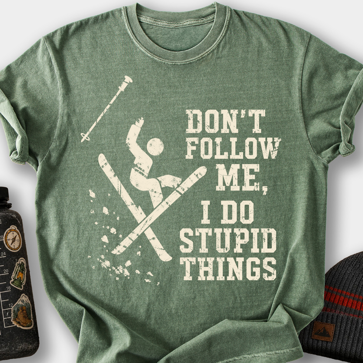 Don't Follow Me, I Do Stupid Things (Wipeout) T-Shirt — Moss