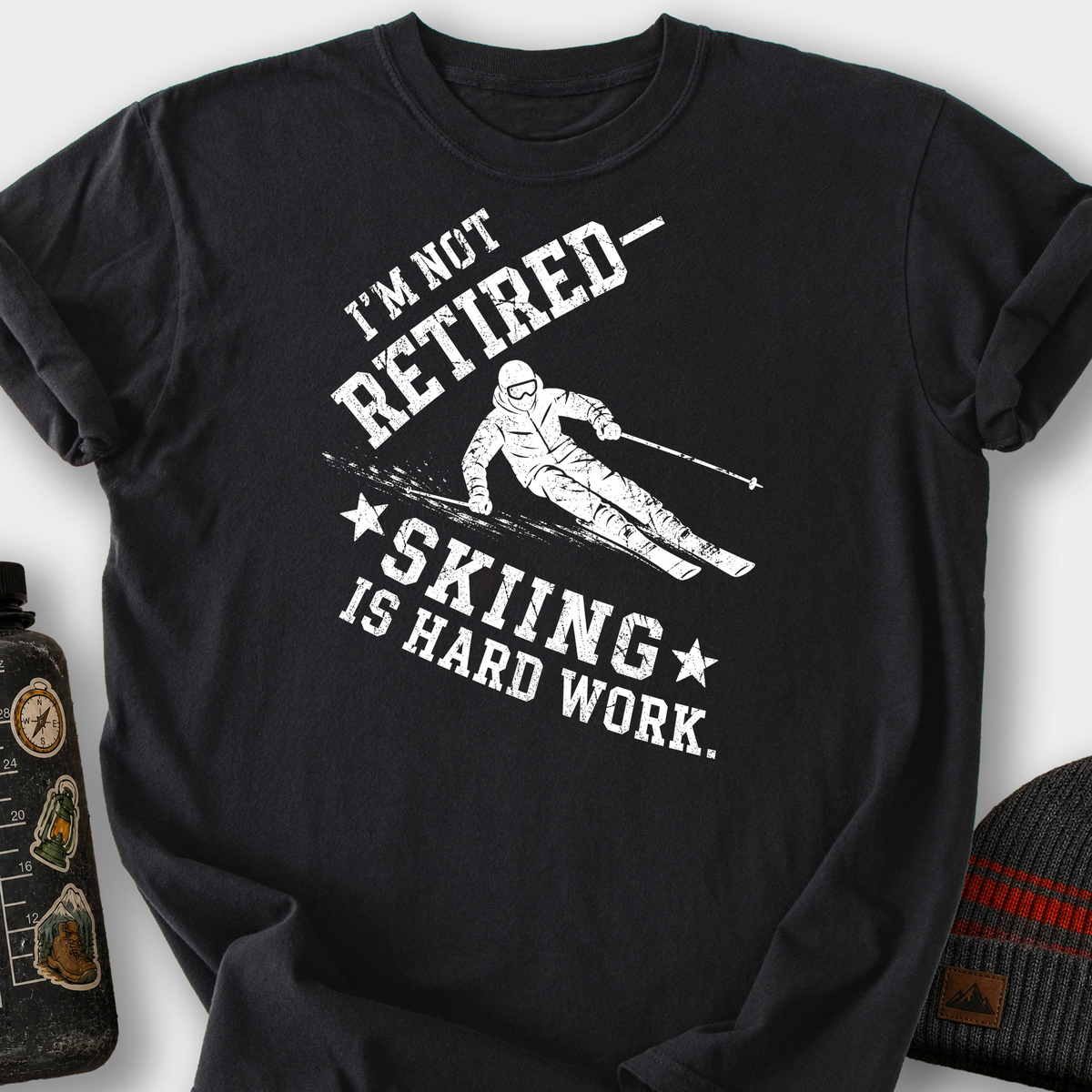 Skiing Is Hard Work T-Shirt — Black