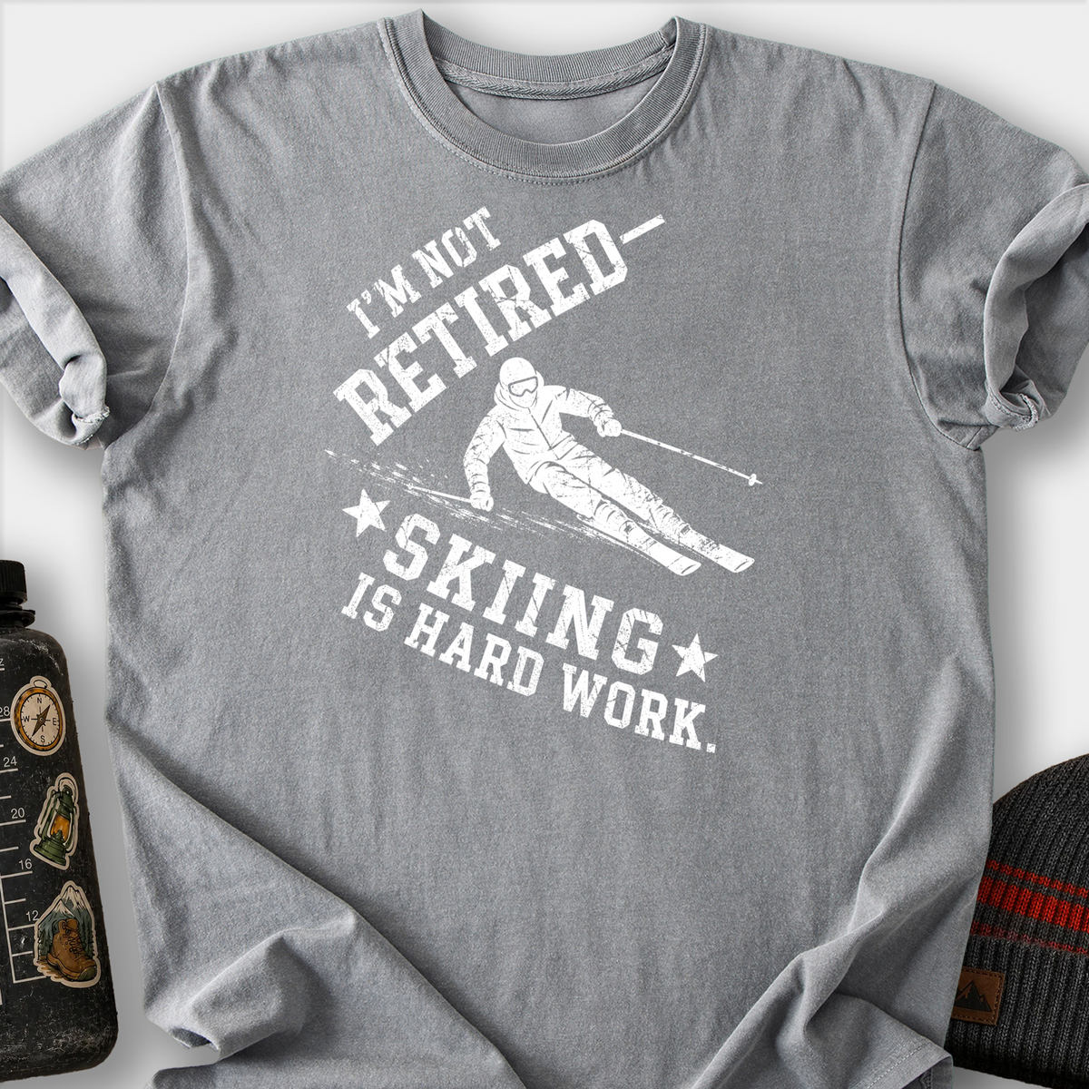 Skiing Is Hard Work T-Shirt — Grey