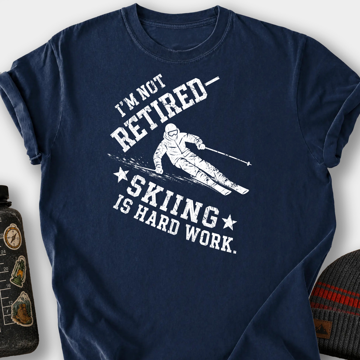Skiing Is Hard Work T-Shirt — Navy