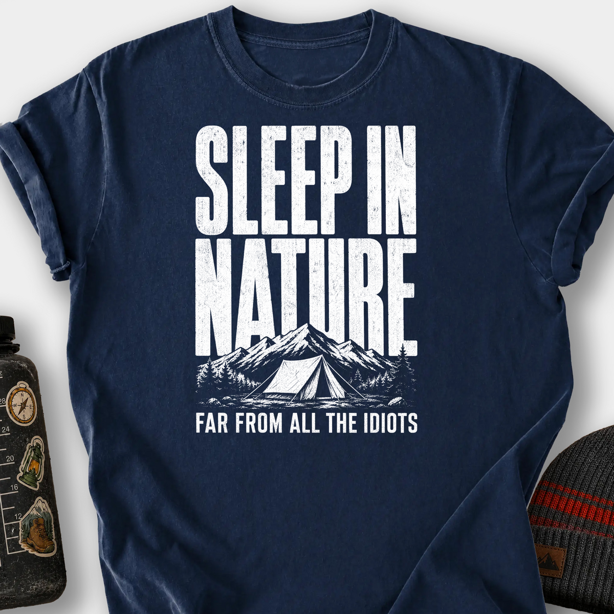 Sleep In Nature, Far From Idiots T-Shirt — Navy