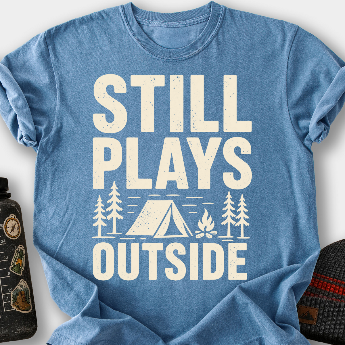 Still Plays Outside (Camping) T-Shirt — Blue Jean