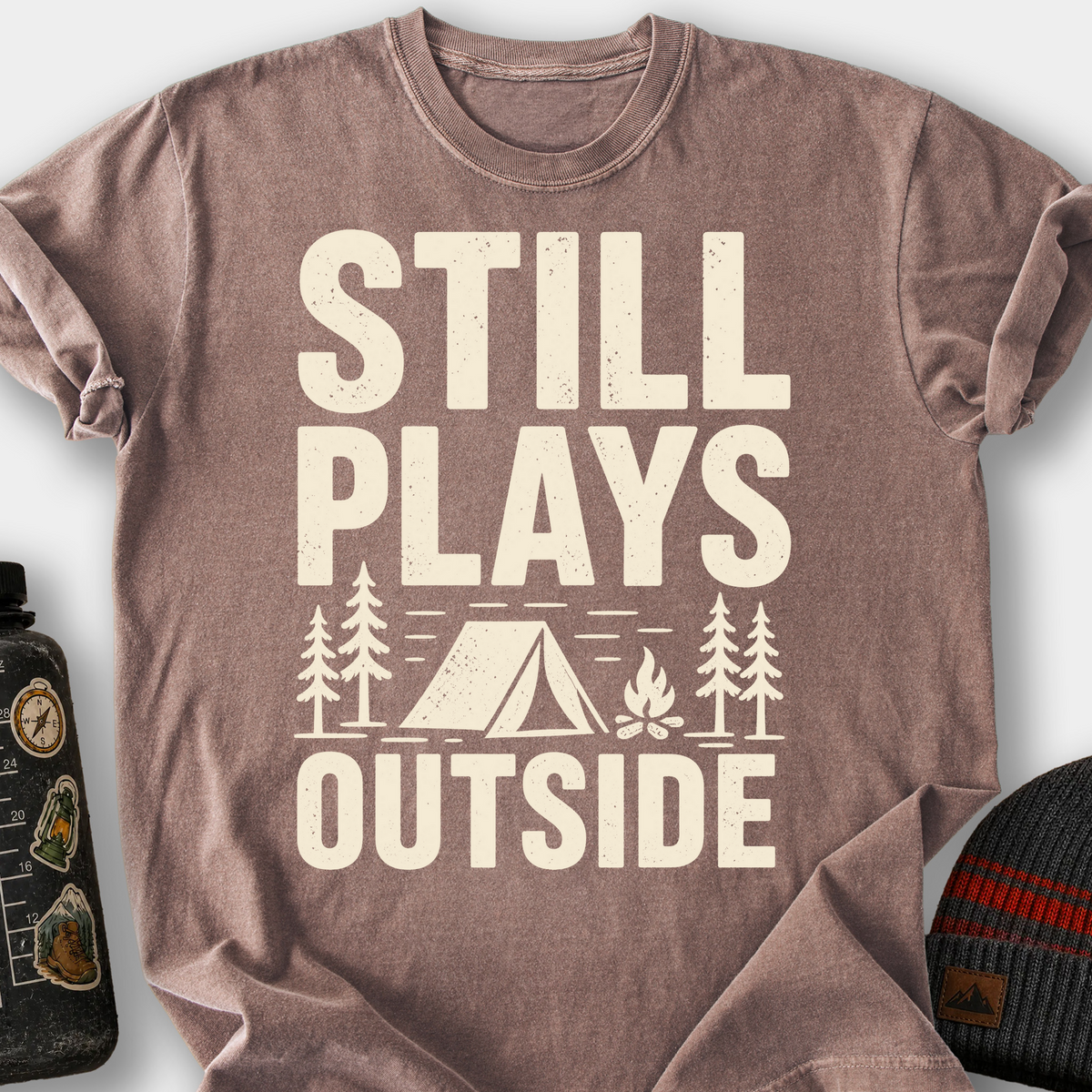 Still Plays Outside (Camping) T-Shirt — Espresso