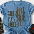 Still Plays Outside (Skis) T-Shirt — Blue Jean